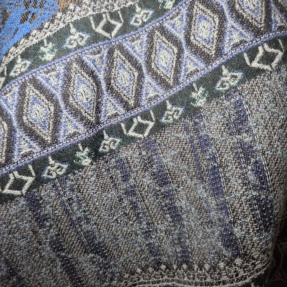 Blue Black Tribal Jacquard Woven Scarf Fringe Boho Southwestern Shawl 24
